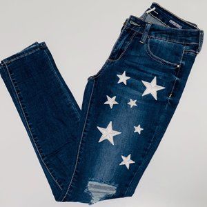 White Stars Patched Ripped Jeans